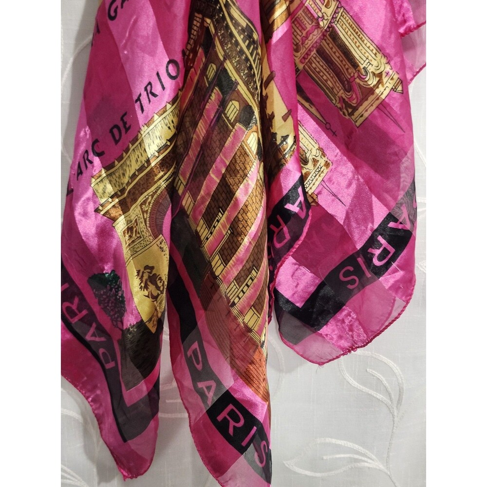 Aker Paris France Silk Scarf 38x38 Multicolor Pink Gold Luxury Square Wrap